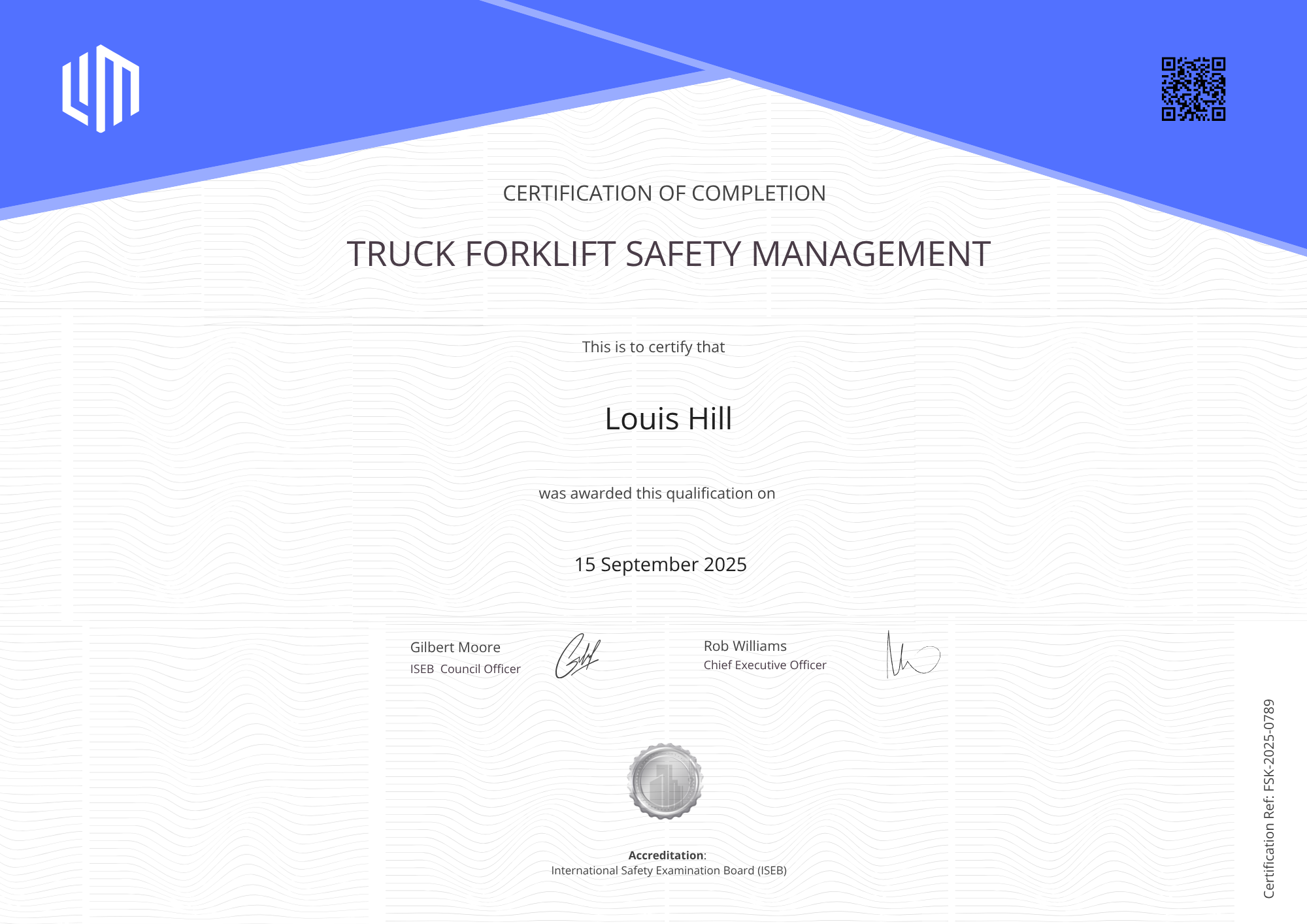 Navy Accent Industrial Forklift Truck Certificate Template